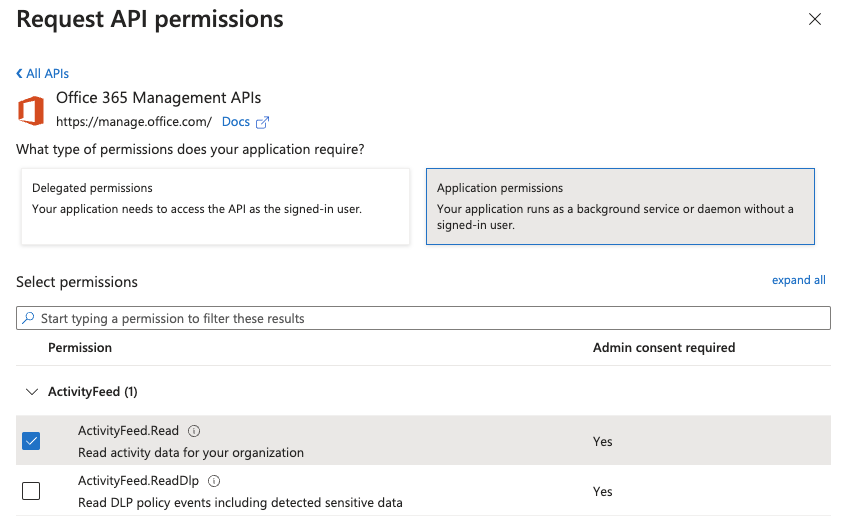 Request API Permissions - Office 365