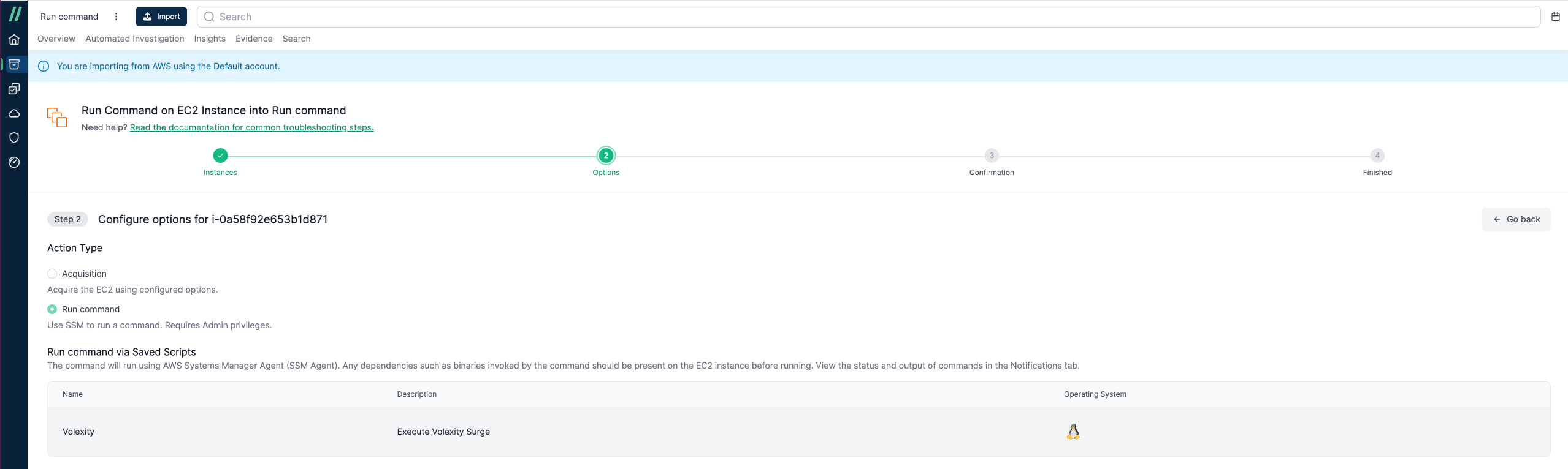 AWS EC2 Run Command - Selecting Saved Script