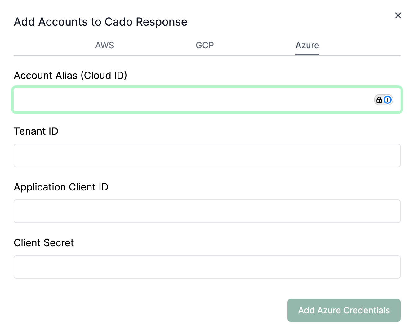 Azure Credentials Insertion Page