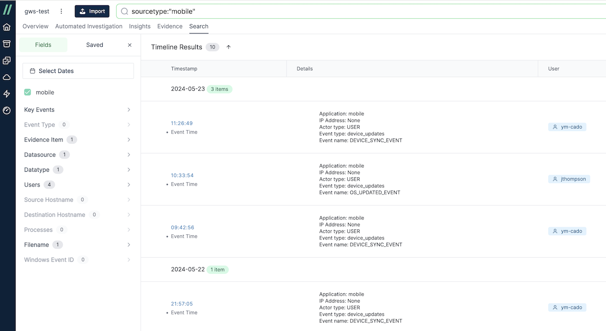 Google Workspace - Timeline Filtering