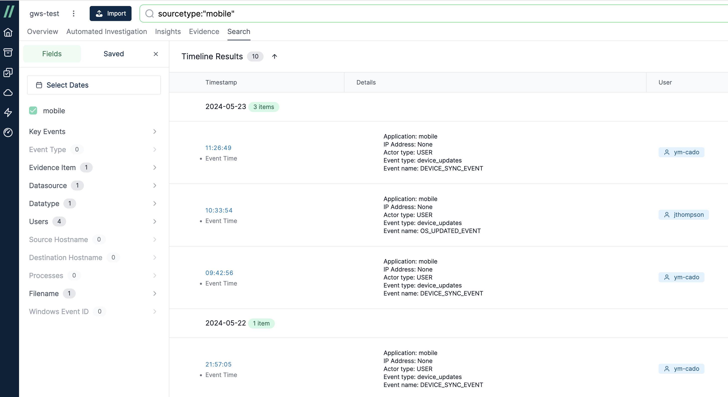 Google Workspace - Timeline Filtering