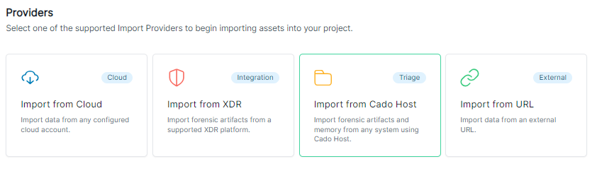 Cado Import Screen showing the AWS EKS options