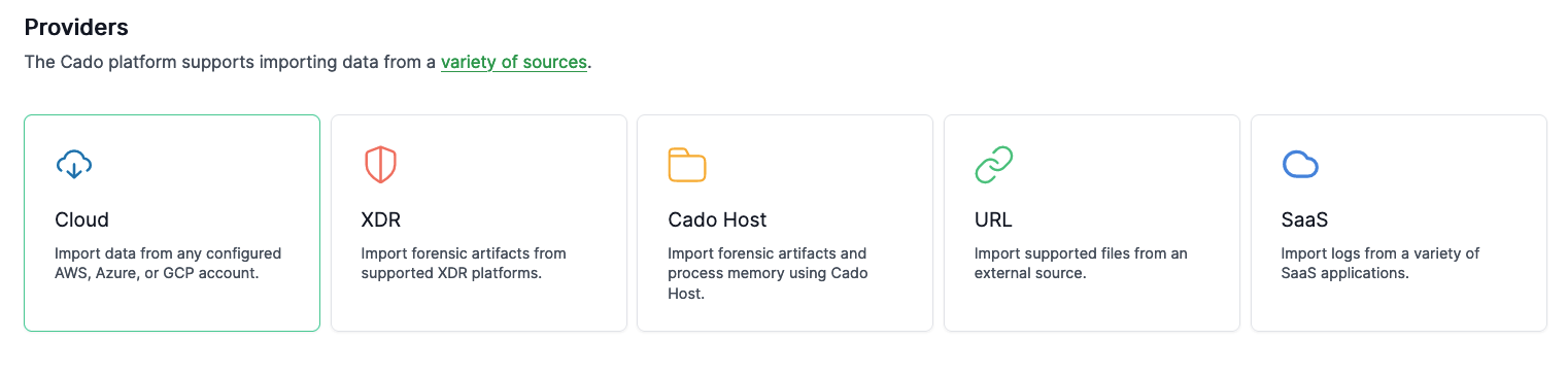 Cado Import Screen showing the Kubernetes Engine options